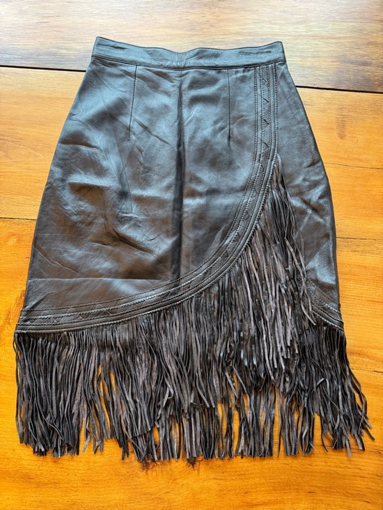 Continental leather Dresses & Skirts - Vintage chocolate brown fringe leather skirt. Size 24